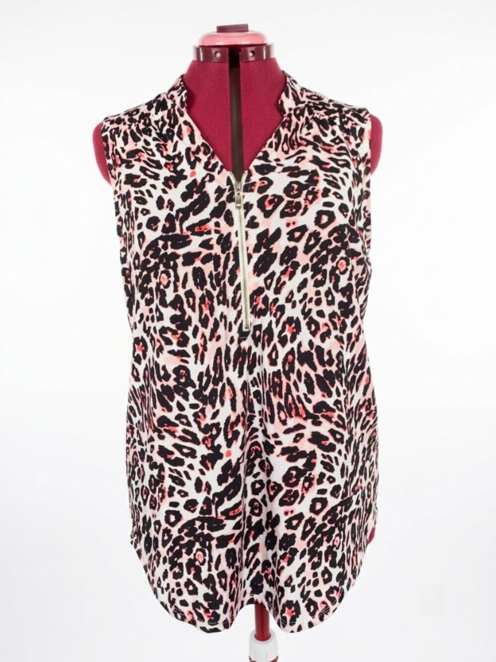 N.W.D (New Woman Design) Pink Leopard Print Zip-Front Tank Top – Size Medium